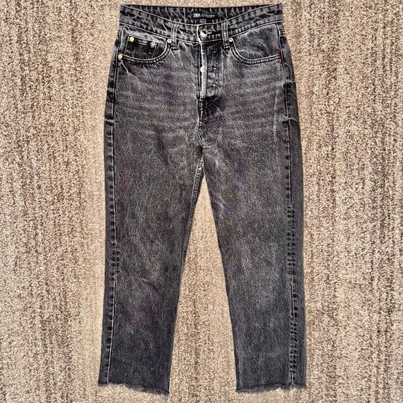 ZARA Women's Black Denim Washed Straight Leg Jeans - Size 4 - Picture 1 of 10